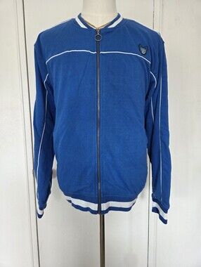 Blue Zip-Up Bomber Jacket with White Trim
